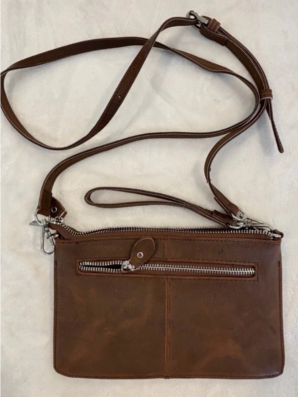Befen Brown Genuine Leather Multi-Pocket Crossbody & Wristlet Bag